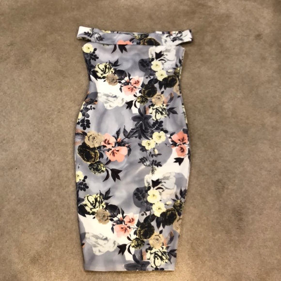 off the shoulder floral midi dress